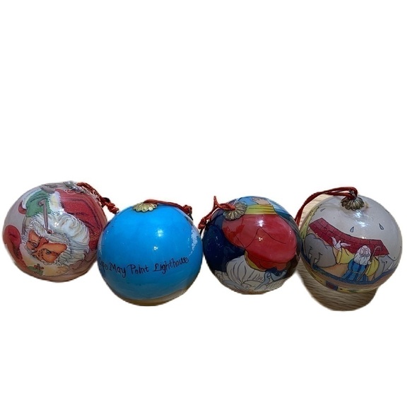 Vintage Glass Ball Christmas Ornaments Santa Cape May Point Lighthouse Noah Ark - Picture 1 of 16